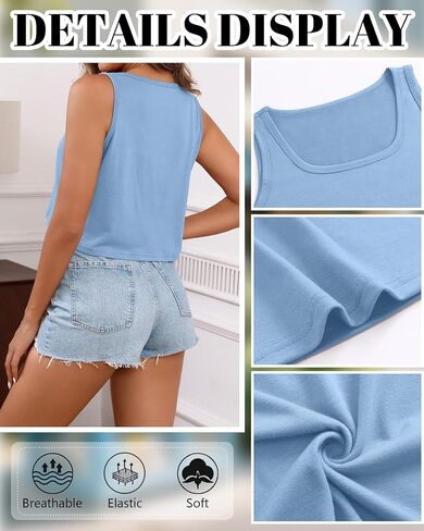 Huukeay 3 Pack Tops Cotton Crops Tops Scoop Drick Neck Strafl Fit Fit Tank Tops Croped Screat Sanks Summer Stirts Basic in Kuwait
