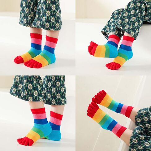 2 Pairs Cotton Five Finger Toe Socks Athletic Running Casual Colorful Rainbow Seperated Socks for Kids Girls Boys 2-10 Years in Kuwait