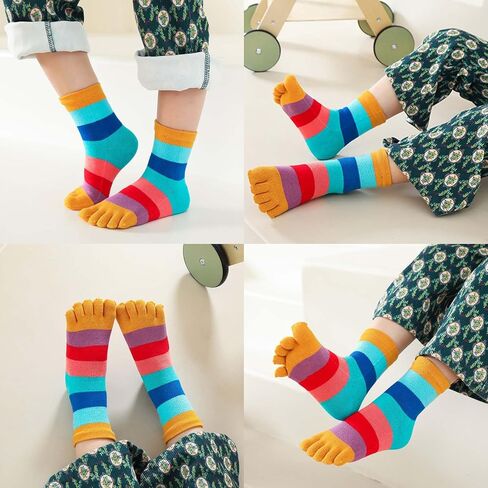 2 Pairs Cotton Five Finger Toe Socks Athletic Running Casual Colorful Rainbow Seperated Socks for Kids Girls Boys 2-10 Years in Kuwait