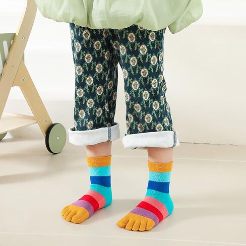 2 Pairs Cotton Five Finger Toe Socks Athletic Running Casual Colorful Rainbow Seperated Socks for Kids Girls Boys 2-10 Years in Kuwait