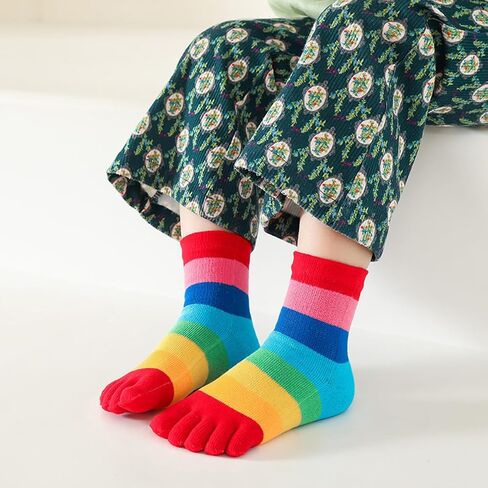 2 Pairs Cotton Five Finger Toe Socks Athletic Running Casual Colorful Rainbow Seperated Socks for Kids Girls Boys 2-10 Years in Kuwait