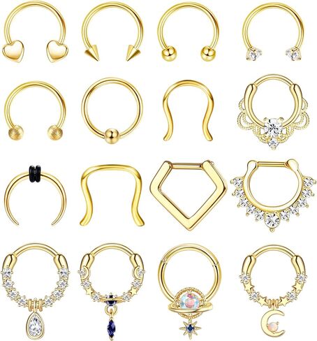 Besteel 16 Pcs Hypoallergenic Septum Rings 16G 316L Stainless Steel Clicker Nose Rings Hoop Tragus Cartilage Helix Daith Piercing Jewelry for Men Women 10mm in Saudi Arabia