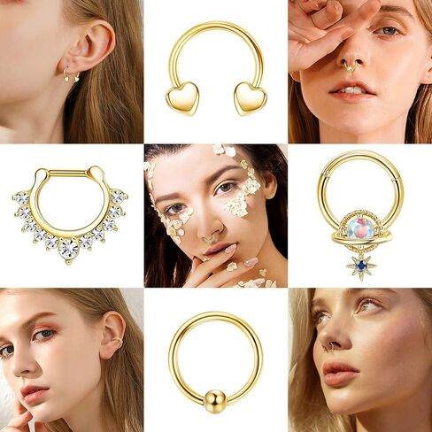 Besteel 16 Pcs Hypoallergenic Septum Rings 16G 316L Stainless Steel Clicker Nose Rings Hoop Tragus Cartilage Helix Daith Piercing Jewelry for Men Women 10mm in Saudi Arabia