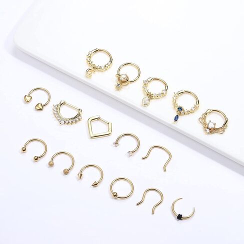 Besteel 16 Pcs Hypoallergenic Septum Rings 16G 316L Stainless Steel Clicker Nose Rings Hoop Tragus Cartilage Helix Daith Piercing Jewelry for Men Women 10mm in Saudi Arabia