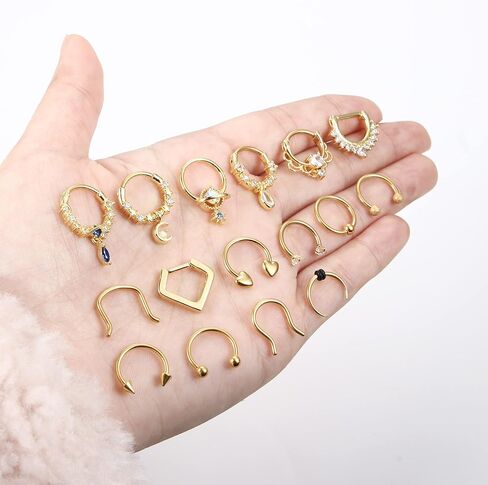 Besteel 16 Pcs Hypoallergenic Septum Rings 16G 316L Stainless Steel Clicker Nose Rings Hoop Tragus Cartilage Helix Daith Piercing Jewelry for Men Women 10mm in Saudi Arabia