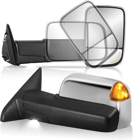Pair Power Heated Towing Mirrors Compatible with 2009-2018 Dodge Ram 1500 2500 3500/2019-2024 Ram 1500 Classic w/Arrow Turn Signal Light,Temperature Sensor Side Mirrors (Chrome) in Saudi Arabia