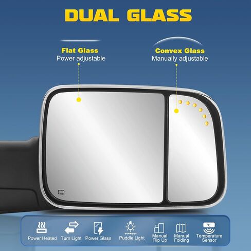 Pair Power Heated Towing Mirrors Compatible with 2009-2018 Dodge Ram 1500 2500 3500/2019-2024 Ram 1500 Classic w/Arrow Turn Signal Light,Temperature Sensor Side Mirrors (Chrome) in Saudi Arabia