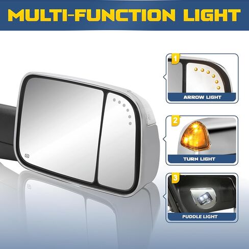Pair Power Heated Towing Mirrors Compatible with 2009-2018 Dodge Ram 1500 2500 3500/2019-2024 Ram 1500 Classic w/Arrow Turn Signal Light,Temperature Sensor Side Mirrors (Chrome) in Saudi Arabia