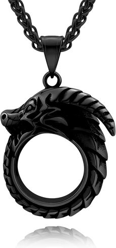 Dragon Necklace 18K Gold Plated/Black Metal/Stainless Steel Norse Viking Dragon Pendant Necklace, Retro Viking Jewelry Gift for Men and Women with Gift Box in Saudi Arabia
