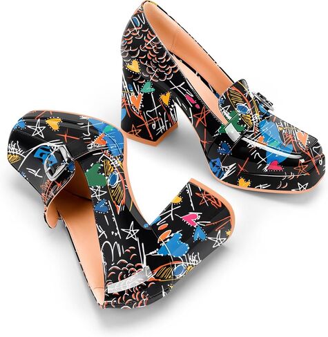Women's Platform Chunky High Heel Loafers Patent Leather Buckle Pumps Office Dress Shoes in Saudi Arabia
