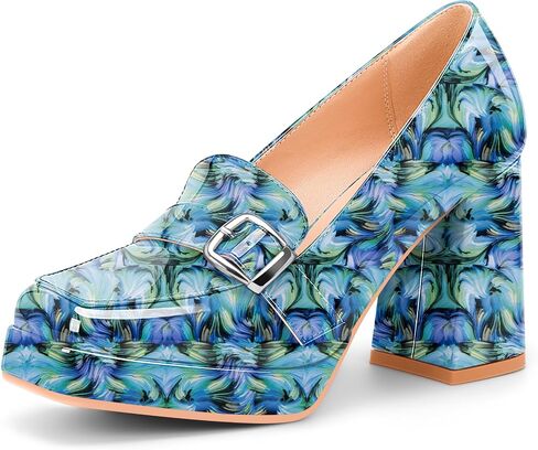 Women's Platform Chunky High Heel Loafers Patent Leather Buckle Pumps Office Dress Shoes in Saudi Arabia