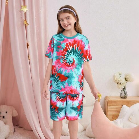 TIE صبغ ملابس دوامة مجموعات قميص وسروال شورت هبي 2 قطعة in Kuwait