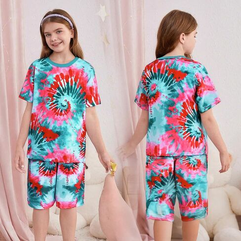 TIE صبغ ملابس دوامة مجموعات قميص وسروال شورت هبي 2 قطعة in Kuwait