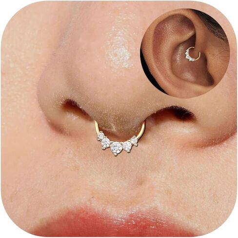Nose Rings for Women 16G Septum rings Gold Star Clicker Hoops Daith Hoop Spikes Chain Nose Ring for Women Men Silver Piercing Jewelry in Saudi Arabia