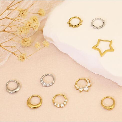Nose Rings for Women 16G Septum rings Gold Star Clicker Hoops Daith Hoop Spikes Chain Nose Ring for Women Men Silver Piercing Jewelry in Saudi Arabia