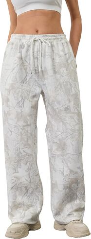 Camo Pants Women Baggy Fleece Y2K Camouflage Cargo Pants High Waisted Wide Leg Drawstring Jogger Sweatpants in Saudi Arabia