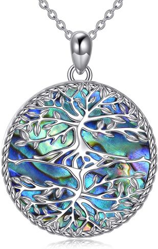 Tree of Life/Star of David/Pentagram Necklace Sterling Silver Abalone Shell Moon Phase/Evil Eye Tree of Life/Pagan Wiccan Magic Amulet Jewelry for Men Women in Kuwait