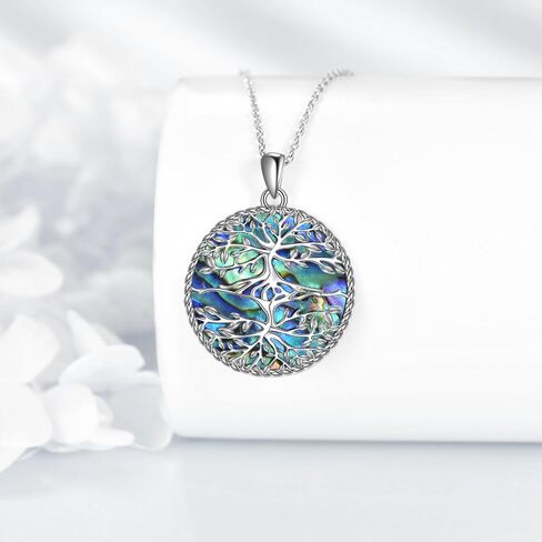 Tree of Life/Star of David/Pentagram Necklace Sterling Silver Abalone Shell Moon Phase/Evil Eye Tree of Life/Pagan Wiccan Magic Amulet Jewelry for Men Women in Kuwait
