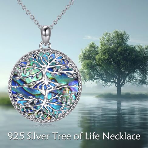 Tree of Life/Star of David/Pentagram Necklace Sterling Silver Abalone Shell Moon Phase/Evil Eye Tree of Life/Pagan Wiccan Magic Amulet Jewelry for Men Women in Kuwait