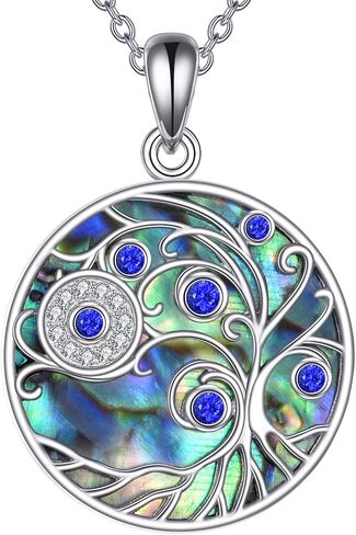 Tree of Life/Star of David/Pentagram Necklace Sterling Silver Abalone Shell Moon Phase/Evil Eye Tree of Life/Pagan Wiccan Magic Amulet Jewelry for Men Women in Kuwait