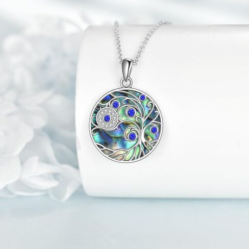 Tree of Life/Star of David/Pentagram Necklace Sterling Silver Abalone Shell Moon Phase/Evil Eye Tree of Life/Pagan Wiccan Magic Amulet Jewelry for Men Women in Kuwait