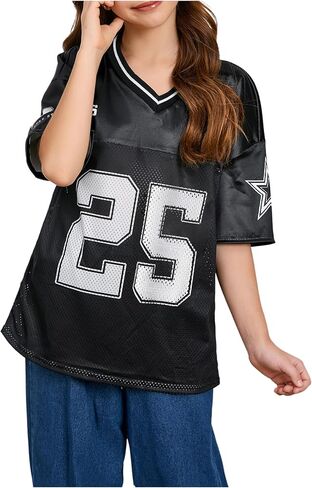 SOLY HUX Girl's Summer Jersey Shirts V Neck Short Sleeve Graphic Tees Oversized T-Shirt Tops in Saudi Arabia