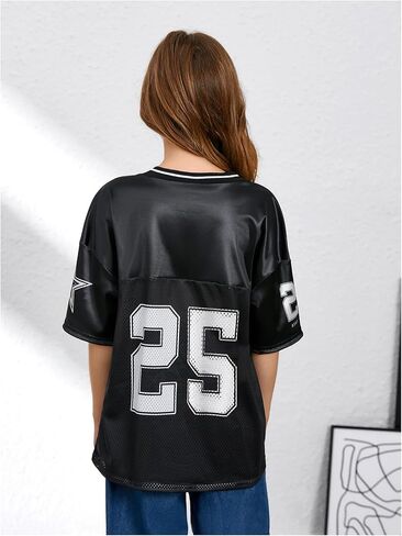 SOLY HUX Girl's Summer Jersey Shirts V Neck Short Sleeve Graphic Tees Oversized T-Shirt Tops in Saudi Arabia