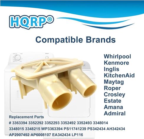 HQRP Washer Drain Pump works with Whirlpool 3363394 3352292 3352293 3352492 3352493 3348014 3348015 3348215 WP3363394 WP3363394VP PS11741239 PS342434 AH342434 AP2907492 LP116 plus HQRP Coaster in Saudi Arabia