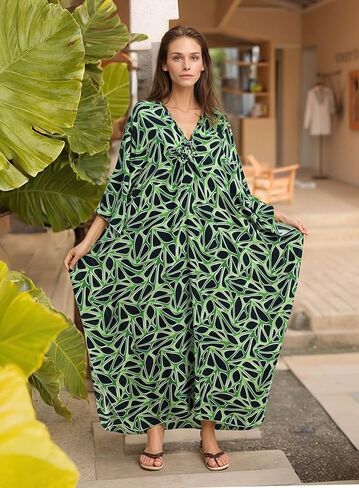 Women's Kaftan Dresses 2025 V Neck Batwing Sleeve Beach Cover Ups Plus Size Lightweight Caftans for Swimwear in Saudi Arabia