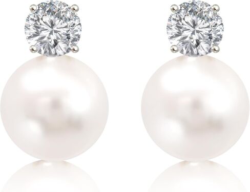 Dianie Pearl Earrings and Necklace made with Crystal Pearls Sterling silver 925 chain with Cubic Zirconia 5mm White and Grey Pearl 10mm Gift for Wedding Bridal Birthday in Saudi Arabia