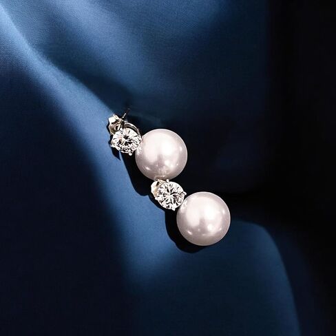 Dianie Pearl Earrings and Necklace made with Crystal Pearls Sterling silver 925 chain with Cubic Zirconia 5mm White and Grey Pearl 10mm Gift for Wedding Bridal Birthday in Saudi Arabia