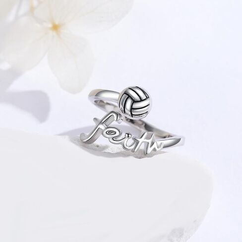 Faith Ball Adjustable Ring 925 Sterling Silver Faith Open Ring Sport Jewelry Gift for Women in Saudi Arabia