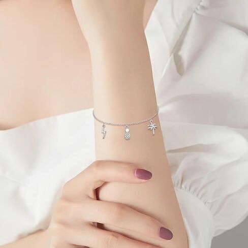 TIGER RIDER Heart Charm/Butterfly/Ballerina Dancer/Pineapple/Four Leaf Clover/Horseshoe/Pet Paw/Dragonfly Bar 925 Sterling Silver Bracelet Gift for Women in Saudi Arabia