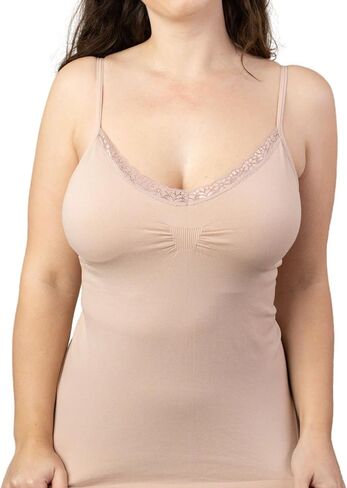 Women's Seamless V-Neck with Lace Trim Slim-Fit Camisole, Wireless Removable Padded Tank Top for Everyday Wear in Saudi Arabia