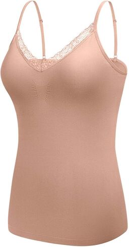 Women's Seamless V-Neck with Lace Trim Slim-Fit Camisole, Wireless Removable Padded Tank Top for Everyday Wear in Saudi Arabia