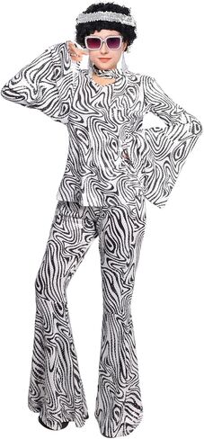 70s Disco Outfits for Women, Retro 8 PCS Disco Costume with Top, Pants, Sunglasses, Ring, Earrings, Wigand in Saudi Arabia
