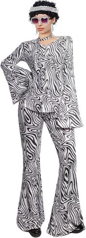 70s Disco Outfits for Women, Retro 8 PCS Disco Costume with Top, Pants, Sunglasses, Ring, Earrings, Wigand in Saudi Arabia