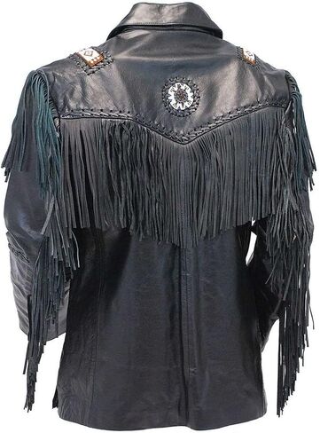 Western Cowboy Leather Fashion Jacket For Mens Fringe & Beaded Native American Coat - Black in Kuwait