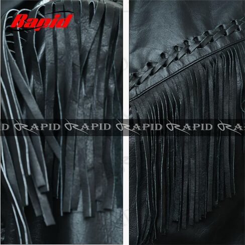 Western Cowboy Leather Fashion Jacket For Mens Fringe & Beaded Native American Coat - Black in Kuwait