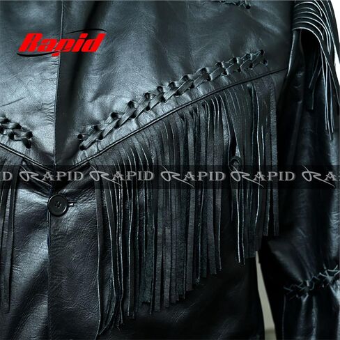 Western Cowboy Leather Fashion Jacket For Mens Fringe & Beaded Native American Coat - Black in Kuwait