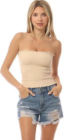 Mixmatchy Women's Casual Basic Smocked Tubs Tops Stretch Bustier Bandeau Crip Top 2 Pack in Saudi Arabia