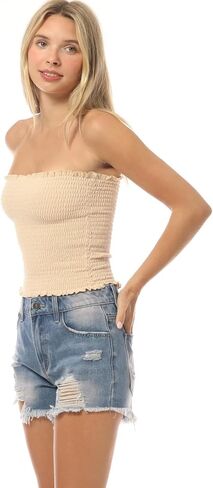 Mixmatchy Women's Casual Basic Smocked Tubs Tops Stretch Bustier Bandeau Crip Top 2 Pack in Saudi Arabia