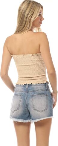 Mixmatchy Women's Casual Basic Smocked Tubs Tops Stretch Bustier Bandeau Crip Top 2 Pack in Saudi Arabia
