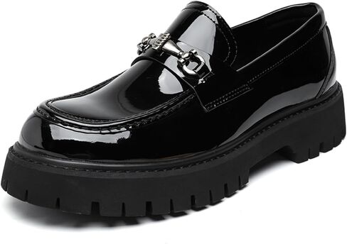 Mens Patent Leather Slip-On Platform Dress Horsebit Loafer Low Heels Round Toe Non-Slip Penny Shoes for Formal Business Wedding in Saudi Arabia