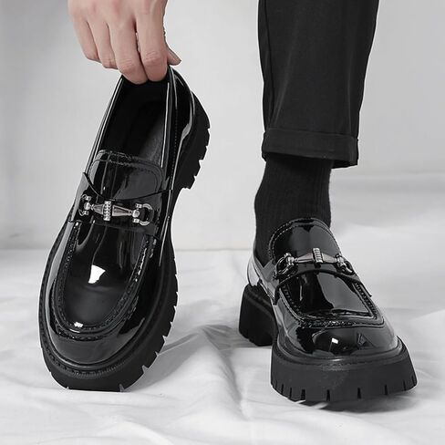 Mens Patent Leather Slip-On Platform Dress Horsebit Loafer Low Heels Round Toe Non-Slip Penny Shoes for Formal Business Wedding in Saudi Arabia