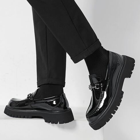 Mens Patent Leather Slip-On Platform Dress Horsebit Loafer Low Heels Round Toe Non-Slip Penny Shoes for Formal Business Wedding in Saudi Arabia