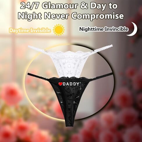 2Pack Women G-String Thongs T Back Low Rise Lace Panties Funny Thongs with Letters Cute Sexy Underwear in Saudi Arabia