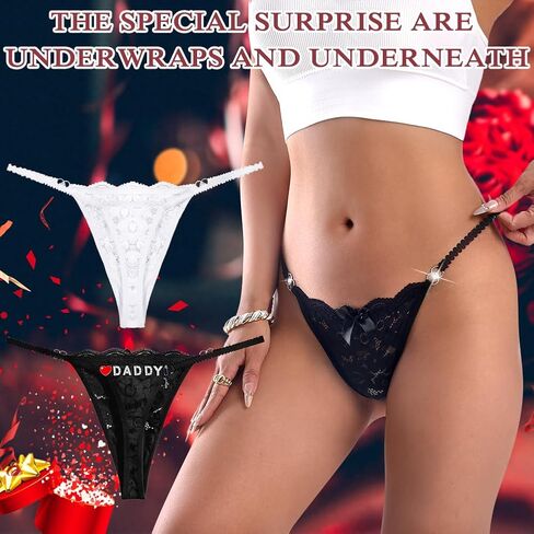 2Pack Women G-String Thongs T Back Low Rise Lace Panties Funny Thongs with Letters Cute Sexy Underwear in Saudi Arabia