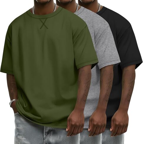 Neer 3 Pack Men's Oversized Cotton T Shirts Lightweight Crew Neck Tees Short Sleeve Loose Fit Tops Soft Casual Basic Blouse in Kuwait