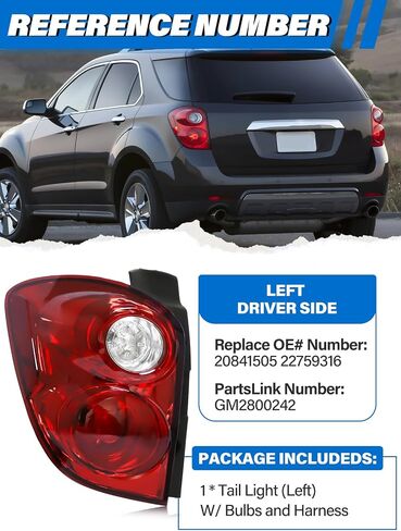 Tail Light Assembly Compatible with Chevy Equinox 2016 2017 Taillights Halogen Type, Factory-OE-Style Brake Rear Lamp Replacement for GM2800279 23399181, Left Driver Side in Kuwait